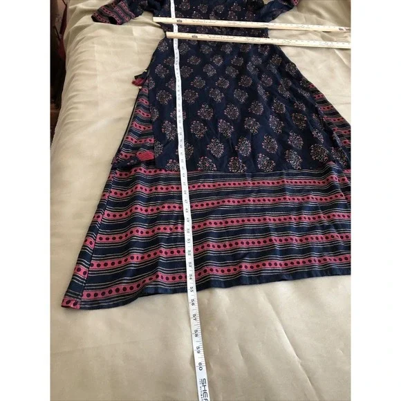 Ladies Printed Cotton Palazzo Suit Small Embellished Beads Missing Maxi Dress - Picture 10 of 13